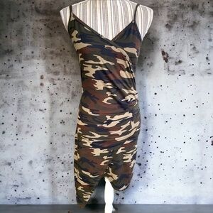Absolutely! camo dress, size L,poly/spandex, asymmetrical hem, adjustable straps